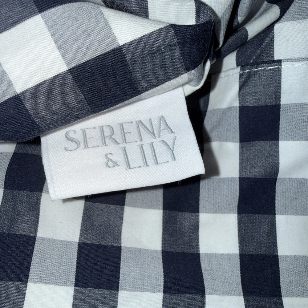 Serena & Lily Pair Of Cotton Percale Navy Gingham Standard Shams 28.5